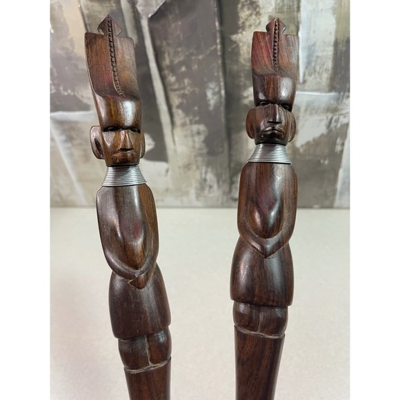 Hand Carved Wood Salad Spoon Fork Server Set African ? Ironwood - Picture 2 of 9